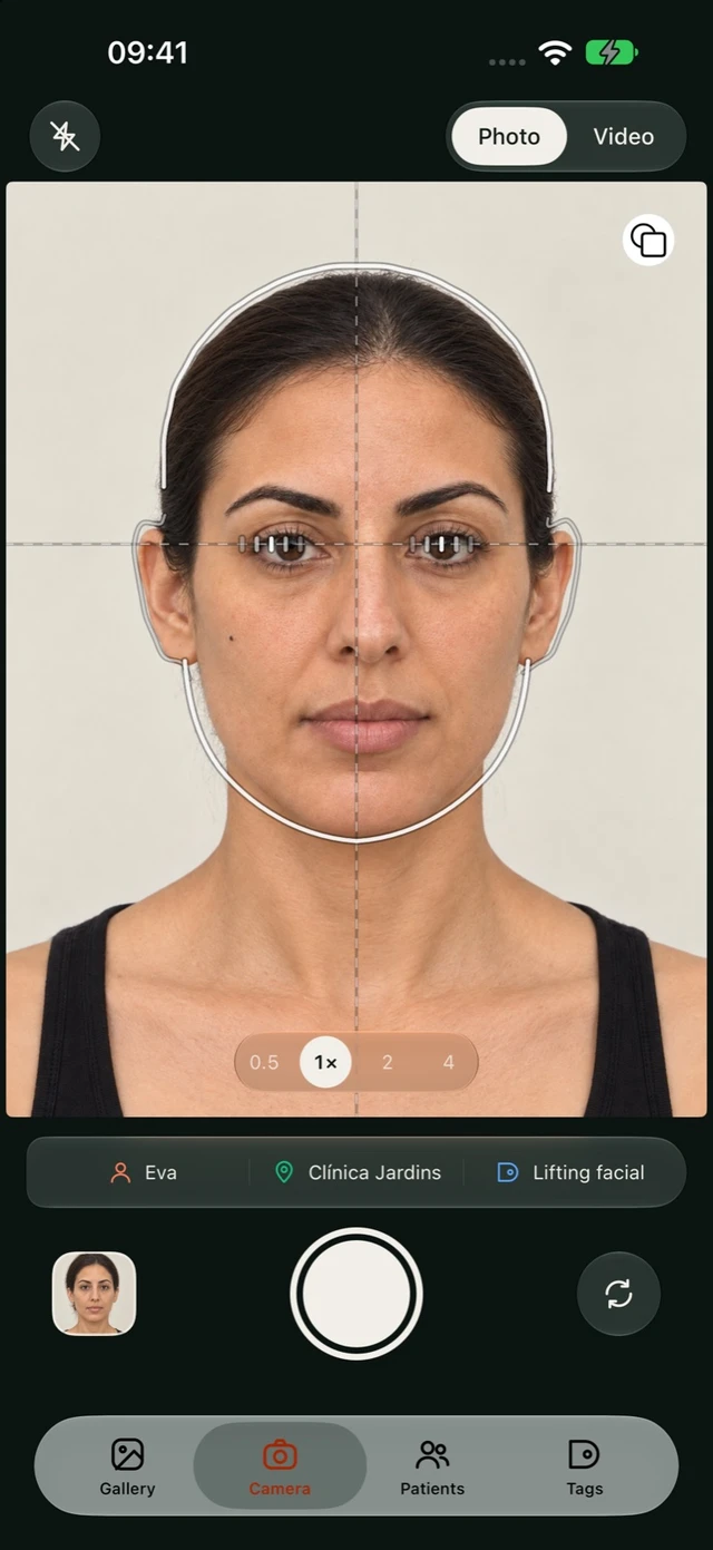 DrPhoto camera with framing guides and patient, location and procedure tags