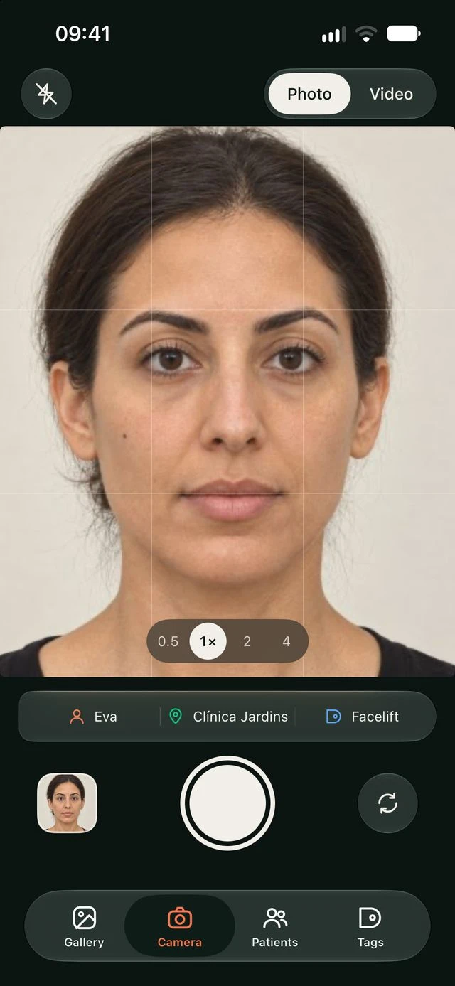 DrPhoto camera with framing guides and patient, location and procedure tags