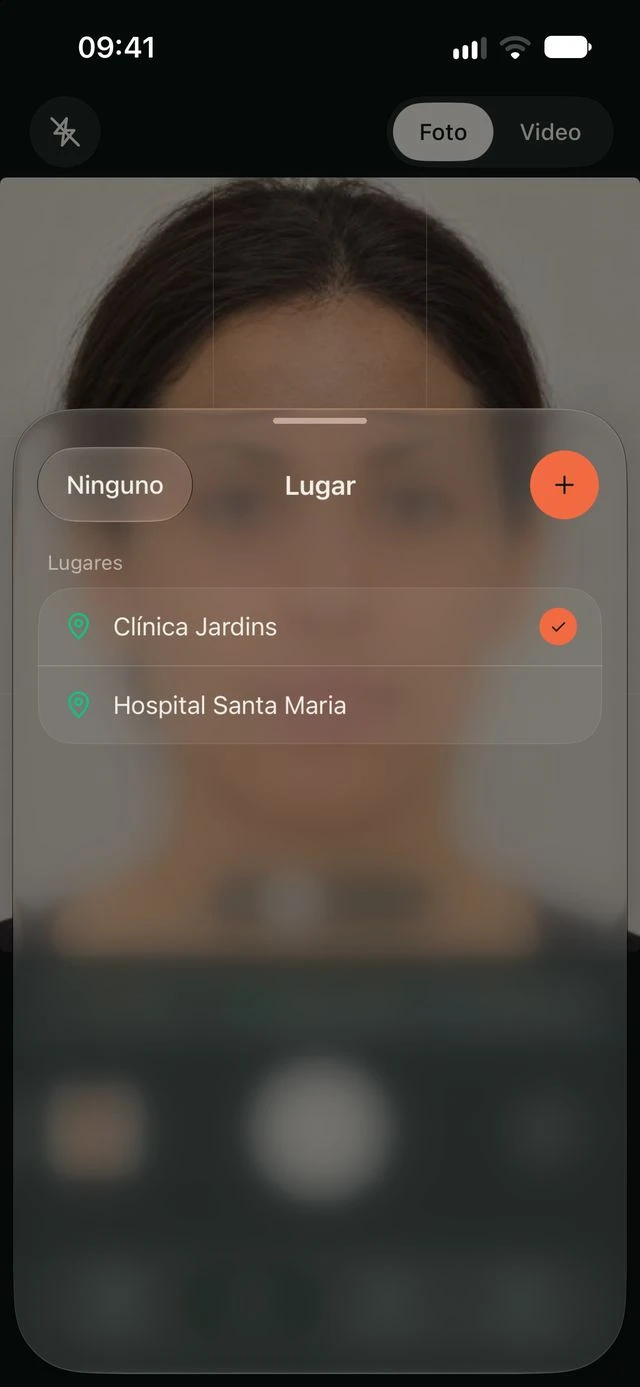 Selección del lugar de atención en DrPhoto con Clínica Jardins seleccionada
