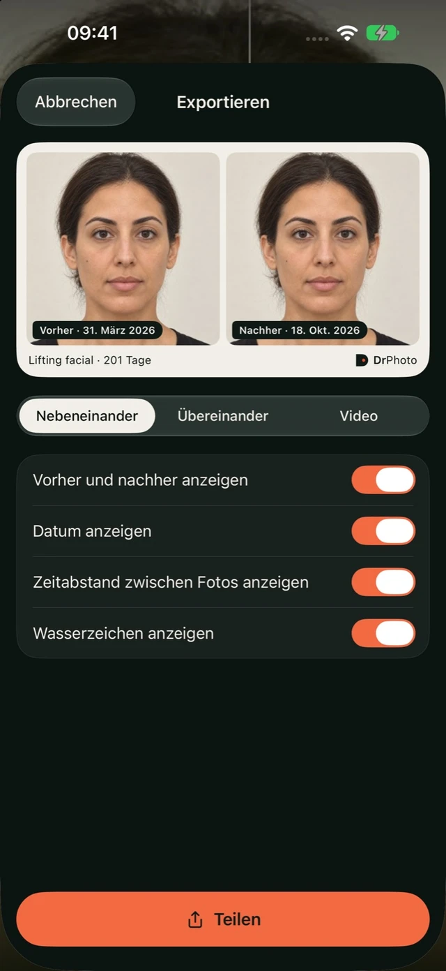 Vergleichsexport in DrPhoto mit Format, Datum, Zeitabstand und Wasserzeichen